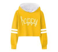 Tee Shirt Fille Rose Enfants Casual Lâche Actif Manches Longues Sweats À Capuche Court Pull Lettre Imprimé Rayé Adolescent Crop Tops Filles Cardigan Noir pour Doux(Jaune,3-4 Years)