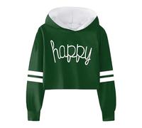 Tee Shirt Fille Rose Enfants Casual Lâche Actif Manches Longues Sweats À Capuche Court Pull Lettre Imprimé Rayé Adolescent Crop Tops Filles Cardigan Noir pour Doux(Vert,3-4 Years)