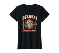 Tee-Shirt Gothique avec cœur enflammé éternel T-Shirt Graphique avec Valeur, Femme, Noir, L