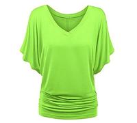 Tee Shirt Grande Taille Femme à Manches Chauve-Souris Tunique Longue Col V Couleur Unie Hauts éLastiques DéContracté De Base D'éTé LâChes Top Classique Confortable Respirant Mode Chemise