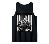 Tee-Shirt Graphique Sexy pour Fille Blonde et vélo de Rue Noir et Blanc Débardeur