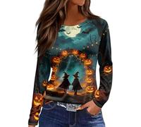 Tee-Shirt Halloween Femme Manches Longues Imprimé Halloween Haut