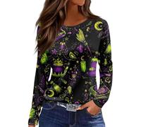 Tee-Shirt Halloween Femme Manches Longues Imprimé Halloween Haut