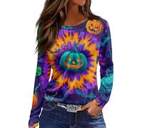Tee-Shirt Halloween Femme Manches Longues Imprimé Halloween Haut