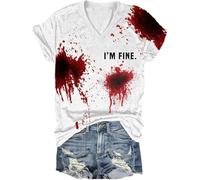 Tee-Shirt Halloween Femme, Tshirt Femme Grande Taille À Manches Courtes Haut Bloody Éclaboussures De Sang Horreur Vampire Blood Déguisement Zombie Casual Blouse Confortable Tops