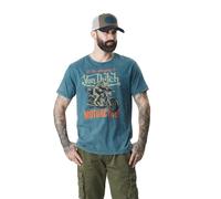 Tee Shirt Homme 100% Coton, T-Shirt Homme Wolfy, Col Rond & Regular fit, Bleu/Orange/Noir L