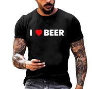 Tee Shirt Homme à Imprimé Bière Original Manches Courtes Coupe Slim Extensible Haut Décontracté pour Printemps Été(Black, XXXL)