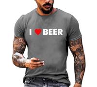 Tee Shirt Homme à Imprimé Bière Original Manches Courtes Coupe Slim Extensible Haut Décontracté pour Printemps Été(Grey, XL)