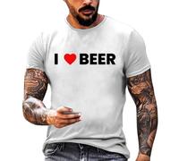 Tee Shirt Homme à Imprimé Bière Original Manches Courtes Coupe Slim Extensible Haut Décontracté pour Printemps Été(White, L)