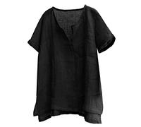 Tee Shirt Homme Blanc - Hommes 2022 décontracté été à Manches Courtes Coton Lin t-Shirts col Montant Bouton col en V Chemises de Plage Hauts Sexy pour Hommes Grande Taille Nocturne