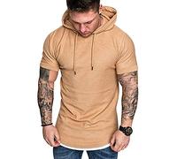 Tee Shirt Homme Capuche T Shirt Manche Courte Homme Casual T-Shirts Hommes Oversize T-Shirt Manches Courtes Homme Sport Slim Fitness Cintré Décontracté Sweat Shirt A Capuche Homme Manche Courte Kaki M