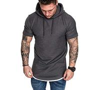 Tee Shirt Homme Capuche T Shirt Manche Courte Homme Casual T-Shirts Hommes Oversize T-Shirt Manches Courtes Homme Sport Slim Fitness Cintré Décontracté Sweat Shirt A Capuche Homme Manche Courte Gris M