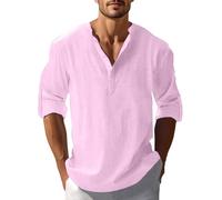Tee Shirt Homme Chemise Homme Manches Courtes 3/4 Henley Haut Fitness Tshirt Été Blanc Grande Taille Top Running Boheme Tenue Mes Commandes Passées 2#Rose L