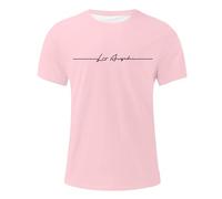 Tee-shirt homme col rond impression texte cursif Los Angeles poitrine/t-shirt coton coupe classique urbain/tenue skate rendez-vous café ville estival multi-teintes unies