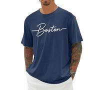 Tee-Shirt Homme Col Rond Manches Courtes Coupe Ajustée Imprimé Boston Tissu Stretch Respirant Doux Confortable pour L'Été Et Le Quotidien Mode Vêtements Décontracté