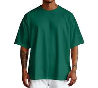 Tee-Shirt Homme col Rond Manches Courtes uni Coupe Oversize épaules Larges Coton Doux/t-Shirt Minimaliste sans Impression/Tenue Skate Rendez-Vous café Ville Estival Multi-Teintes Unies