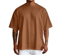 Tee-Shirt Homme col Rond Manches Courtes uni Coupe Oversize épaules Larges Coton Doux/t-Shirt Minimaliste sans Impression/Tenue Skate Rendez-Vous café Ville Estival Multi-Teintes Unies