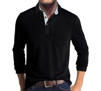 Tee Shirt Homme Col V Teeshirt Chasse T- Longues Bouton T Shirt Hiver Chemise Grande Taille Infroissable Sport Satin Élégant Polo Homme Manche Longue Noir XL