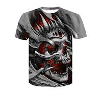 Tee Shirt Homme Crâne Noir Hommes Squelette T-Shirt Punk Rock Gun Bleu T-Shirts Impression 3D T-Shirt Vintage Hommes Vêtements Été Hauts Blancs,D-633,5XL