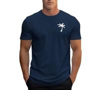 Tee Shirt Homme Ete Oversized Confortable à Manches Courtes Tops Coton Col Rond Tshirt Décontracté avec Imprimé Hawaii Basique Casual Vêtement (Navy-C, XL)