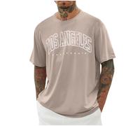 Tee Shirt Homme Ete T-Shirts à Manches Courtes Oversized Tshirt Long Col Rond Los Angeles Teeshirt Grande Taille Y2k Habit Imprimé Mode Vetement Court Lâche Tops Leger Coton Vêtements D'Été