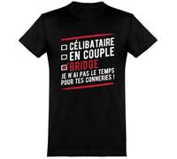 Tee-shirt homme humoristique - Otshirt - Célibataire en couple bridge - Noir - 100% coton S