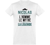 tee shirt homme humour | Cadeau imprimé en France | 100% coton, 185gr | nicolas l'homme le mythe la légende XS
