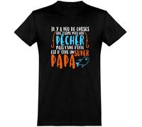 tee shirt homme humour | Cadeau imprimé en France | 100% coton, 185gr | pêcheur et super papa XS