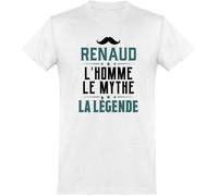 tee shirt homme humour | Cadeau imprimé en France | 100% coton, 185gr | renaud l'homme le mythe la légende XS