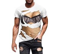 Tee Shirt Homme Humour Muscle 3D Imprimer t-Shirts à Manches Courtes Homme Grande Taille col Rond t Shirt Drole Adulte Soutien Gorge Motif t-Shirts Fantaisie 3D Impression Rigolo Tops (Black, M)