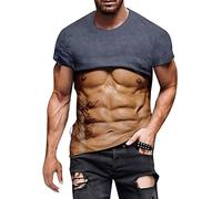 Tee Shirt Homme Humour Muscle 3D Imprimer t-Shirts à Manches Courtes Homme Grande Taille col Rond t Shirt Drole Adulte Soutien Gorge Motif t-Shirts Fantaisie 3D Impression Rigolo Shirts (Navy, L)