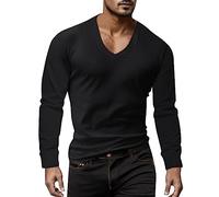 Tee Shirt Homme Manche Longue Col en V, Coupe Slim Unie, Coton Doux Chic, Idéale pour Automne, Usage Quotidien Et Tenues Passe-Partout
