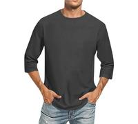 Tee Shirt Homme Manches 3/4- Haut Col Rond,Top Homme Grande Taille Couleur Unie DéContracté Tunique Comfort Base Respirant Doux Chemise Mode Ample Chic Printemps Et Automne Blouse