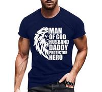 Tee Shirt Homme Manches Courtes Col Rond Imprimé Jésus Lion Tissu Stretch Léger pour Quotidien Été 2026(Dark Blue, M)