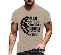 Tee Shirt Homme Manches Courtes Col Rond Imprimé Jésus Lion Tissu Stretch Léger pour Quotidien Été 2026(Khaki, XL)