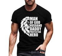 Tee Shirt Homme Manches Courtes Col Rond Imprimé Jésus Lion Tissu Stretch Léger pour Quotidien Été 2026(Black, XL)