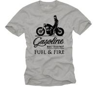 Tee Shirt Homme Manches Courtes Imprimé Moto Motif Motard Motorcycle - MAKAYA - Regular - Gris - 100% coton XL