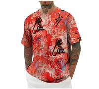Tee Shirt Homme Manches Courtes Imprimé Plage T-Shirt Funky Tops Haut Décontracté Casual Tshirt Été Vêtements Hip-Hop Chemise Col Rond Chemises Hawaienne Mon Compte Rouge XL