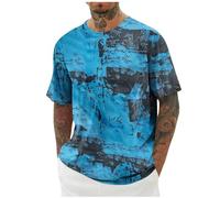 Tee Shirt Homme Manches Courtes Imprimé Plage T-Shirt Funky Tops Haut Décontracté Casual Tshirt Été Vêtements Hip-Hop Chemise Col Rond Chemises Hawaienne Mes Commandes Passées Bleu XL