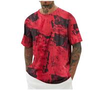 Tee Shirt Homme Manches Courtes Imprimé Plage T-Shirt Funky Tops Haut Décontracté Casual Tshirt Été Vêtements Hip-Hop Chemise Col Rond Chemises Hawaienne Outlet France Rouge 3XL