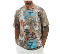 Tee Shirt Homme Manches Courtes Imprimé Plage T-Shirt Funky Tops Haut Décontracté Casual Tshirt Été Vêtements Hip-Hop Chemise Col Rond Chemises Hawaienne Votre Compte Kaki 3XL