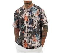 Tee Shirt Homme Manches Courtes Imprimé Plage T-Shirt Funky Tops Haut Décontracté Casual Tshirt Été Vêtements Hip-Hop Chemise Col Rond Chemises Hawaienne Et Ventes Flash Noir 3XL