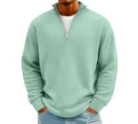 Tee Shirt Homme Manches Longues Hiver, Pull Homme Col Montant Chaud Marque Coton Tshirt Sport Grande Taille Zippé Haut Stretch Sweat Sportswear Vetement(Vert,3XL)