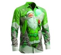 Tee Shirt Homme Noel Chemise Grande Taille, avec Imprimé De Noël Original Décontracté Casual Automne Hiver Slim Fit Manches Longues Et Boutons Boutonnés Générique Décontractée Thanksgiving 3D Funky