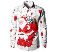 Tee Shirt Homme Noel Chemise Grande Taille, Noël 3D Funky Casual Décontracté avec Imprimé De Original Manches Longues Et Boutons Thanksgiving Automne Hiver Slim Fit Boutonnés Générique Décontractée