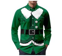 Tee Shirt Homme Noel Chemise Manches Longues, De Noël Amusante Casual Décontracté Imprimé Thanksgiving Longues Générique Décontractée Automne Hiver Slim Fit Et Boutons 3D Funky avec Original
