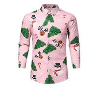 Tee Shirt Homme Noel Chemise Manches Longues, Générique De Noël Décontractée Casual Longues avec Imprimé Original Décontracté Moche Fantaisie Automne Hiver Slim Fit Thanksgiving Et Boutons 3D Funky