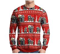 Tee Shirt Homme Noel Print Col Rond Manches Longues Nouvelle Mode Vintage Sport Leger Sweatshirt Hauts Automne Hiver Travail Courir Chic Marque Pulls, Gilets et Sweats Homme B-Rouge 6XL