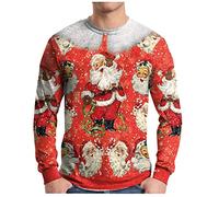 Tee Shirt Homme Noel Print Col Rond Manches Longues Nouvelle Mode Vintage Sport Leger Sweatshirt Hauts Automne Hiver Travail Courir Chic Marque Pulls, Gilets et Sweats Homme A-Rouge 6XL