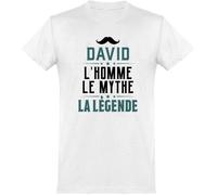 Tee-shirt homme - Otshirt - David l'homme le mythe la légende - 100% coton, 185gr - Blanc/Noir - Manches courtes XS